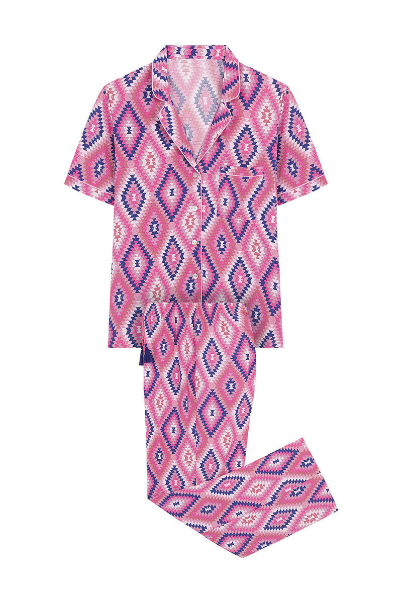 Pijama camisero estampado étnico - rosa