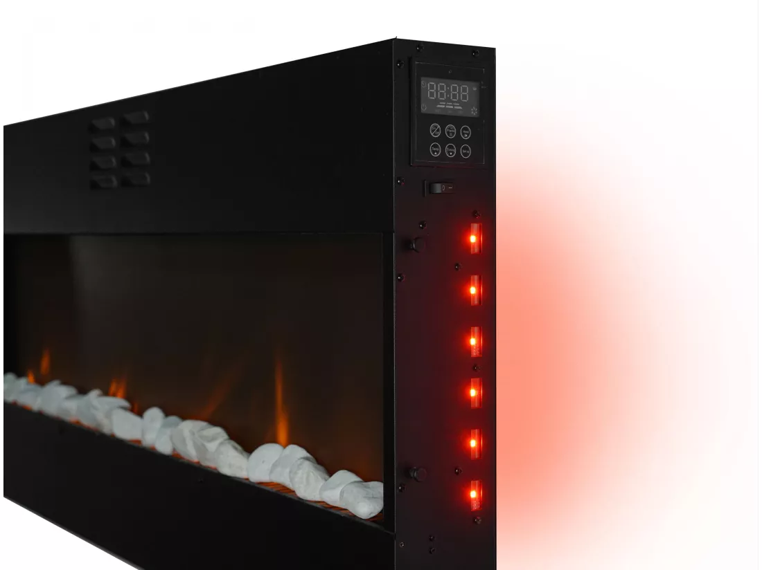 Cheminée électrique panoramique avec éclairage LED d'ambiance et panneau frontal en MDF