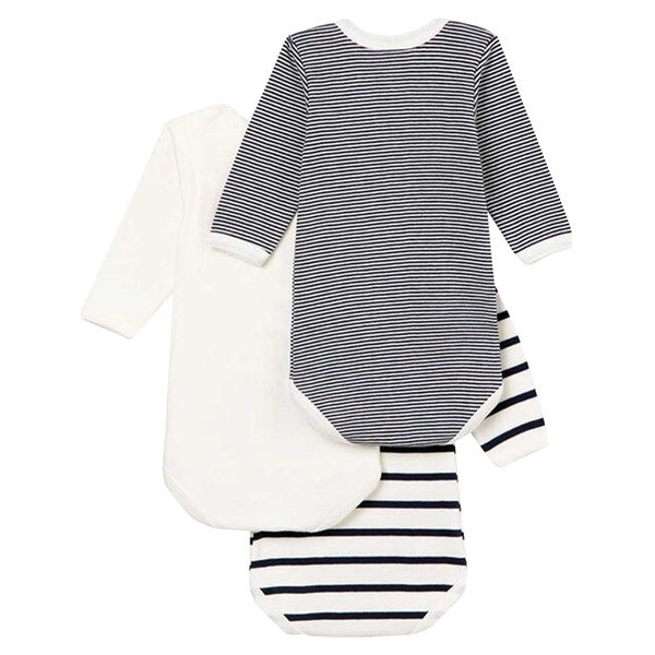 Bodies ML 3 Pack White/Navy/Stripes - Petit Bateau