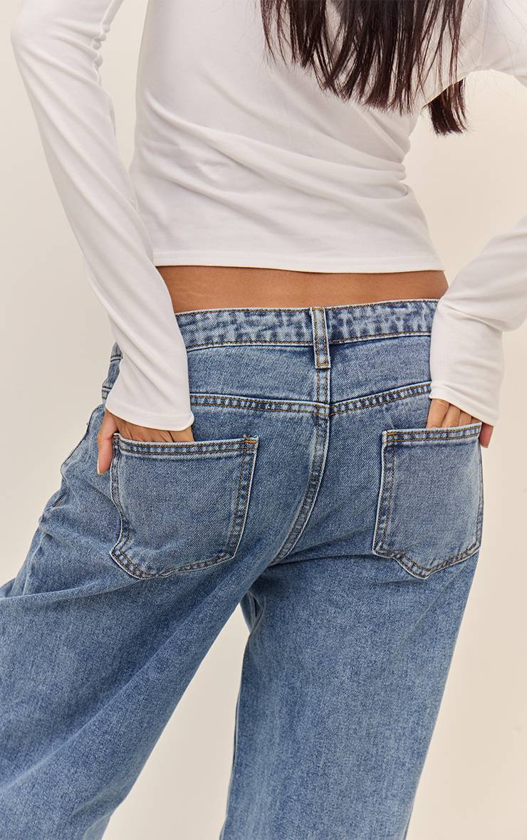 Mid Blue Wash Jean Droit Taille Mi-haute
