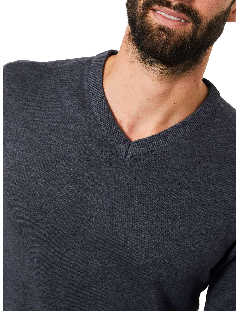 PETROL IND PULL HOMME À COL V RAVEN GREY