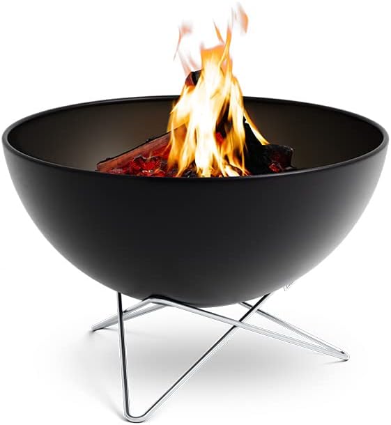 höfats - Bowl 57 Feuerschale mit Edelstahl Sternfuß - raucharme Verbrennung - Feuerstelle mit Plancha Grillplatte und Grillrost nutzbar - kippbarer Feuerkorb Stahl emailliert, schwarz, Ø 57 cm