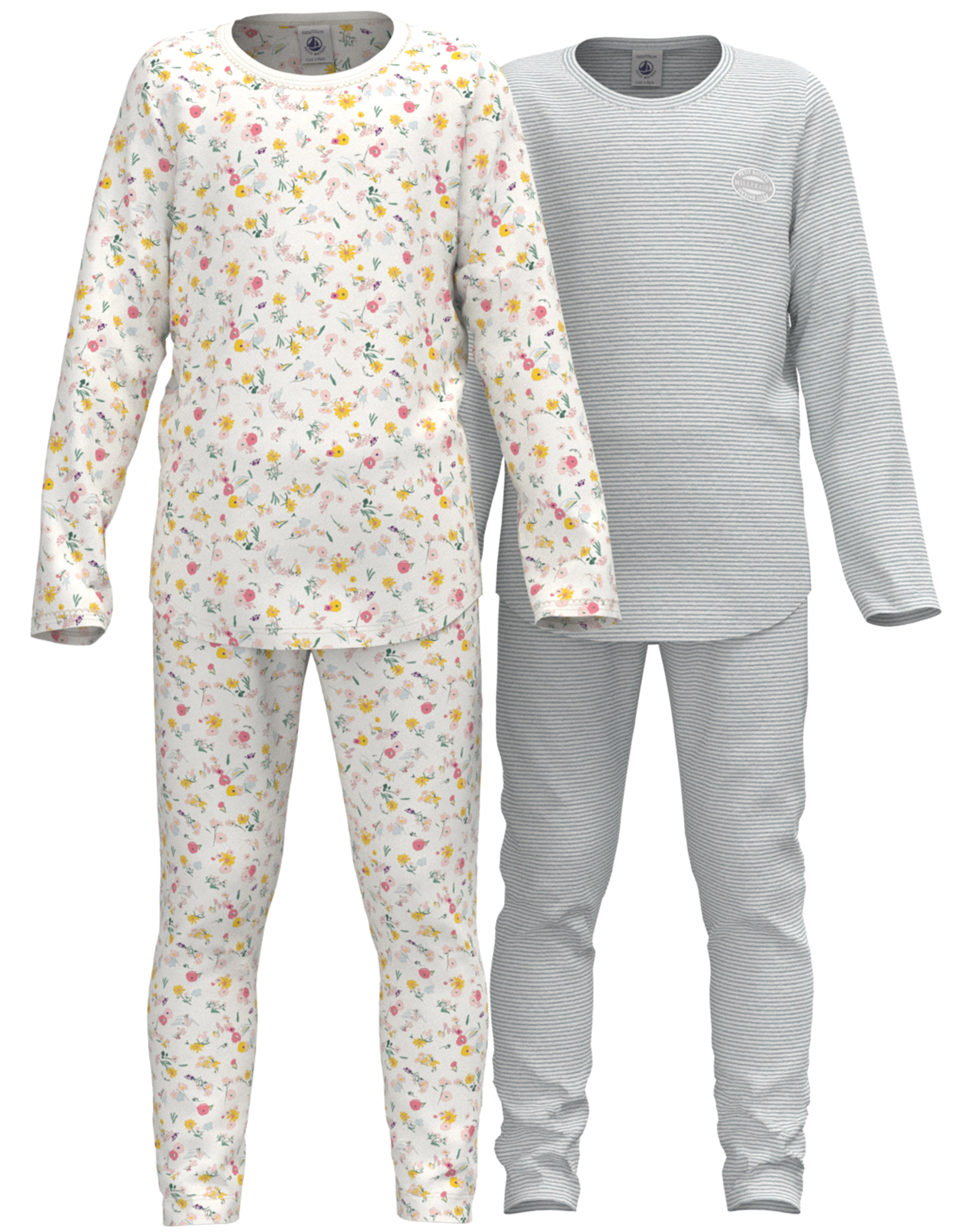 Schlafanzug lang FLEUR 2er-Pack in weiß/blau