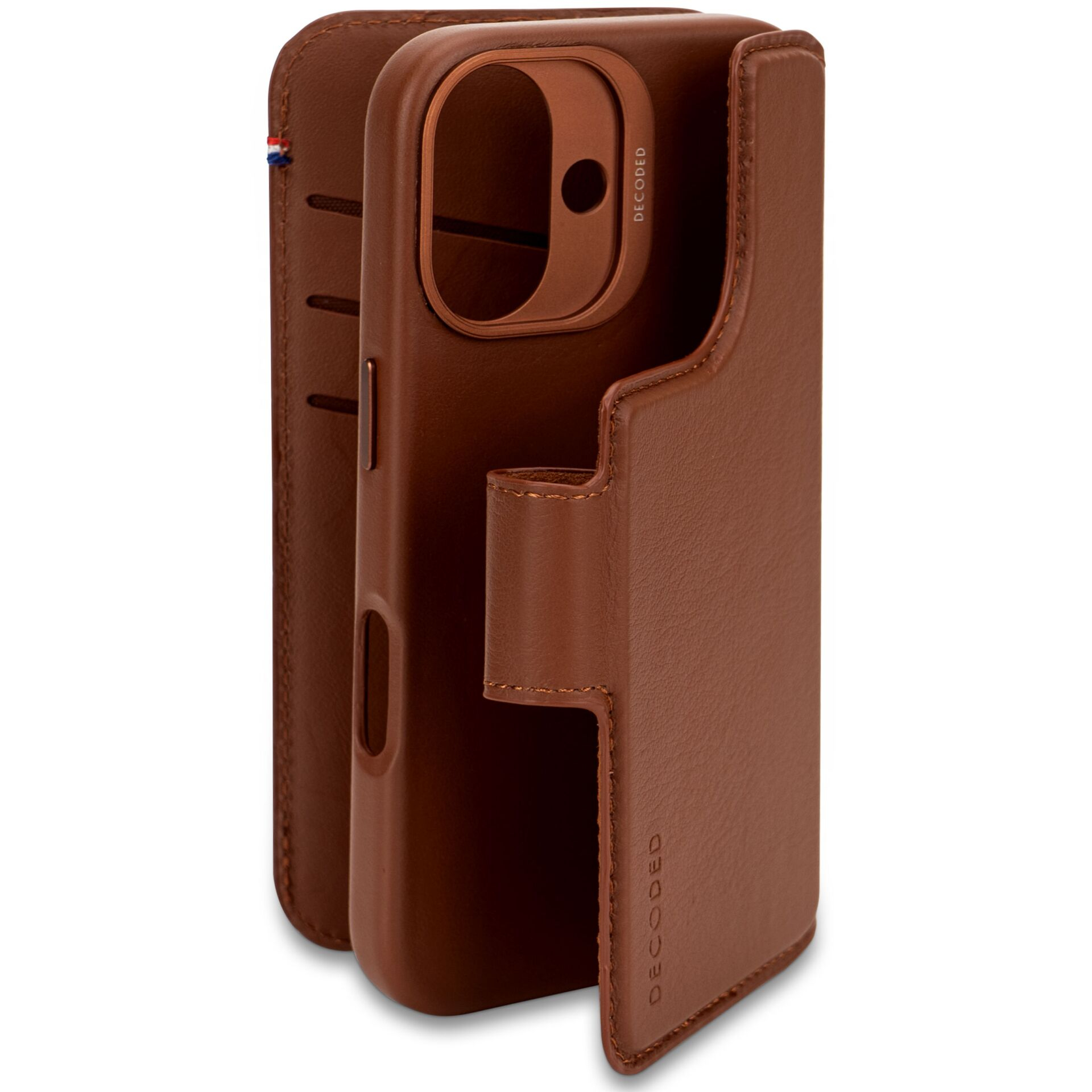 2in1 iPhone 16 MagSafe Echtleder Magnet Wallet Case Tasche Flip Cover (D25IPO16DW5TN) - Braun
