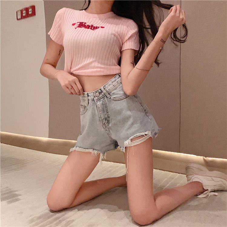 Sadelle - Denim hotpants met hartjesprint en zakken