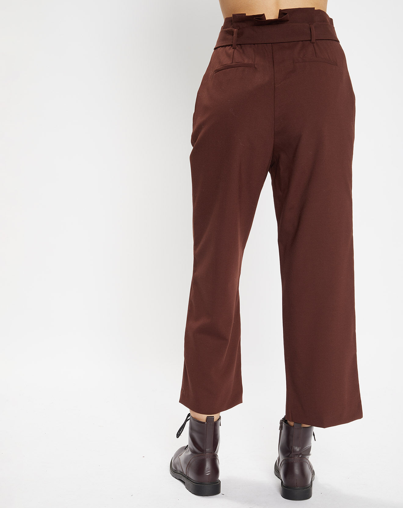 Galeries Lafayette Pantalon paperbag en Laine mélangée marron