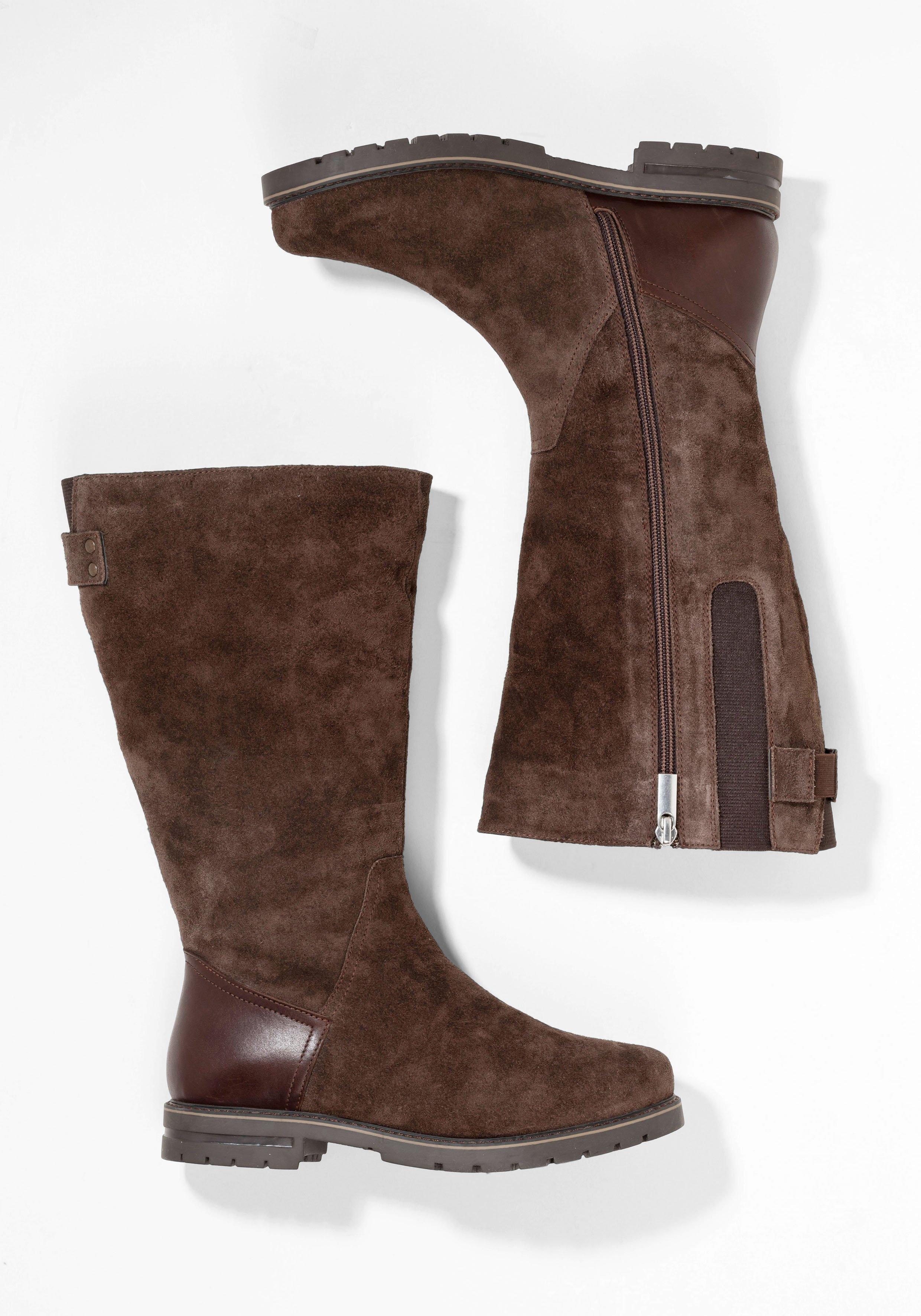 Weitschaftstiefel aus Leder mit Fellimitat