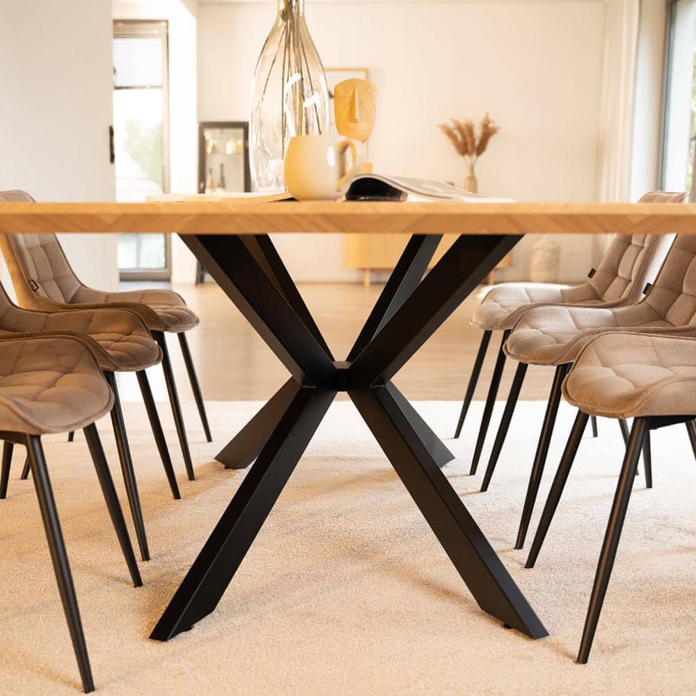 Home Deluxe Esstisch Eckig AVENCIA inkl. Sternfuß - Fishbone Oak 200 x 120 cm |Küchentisch, Esszimmer, Esszimmertisch