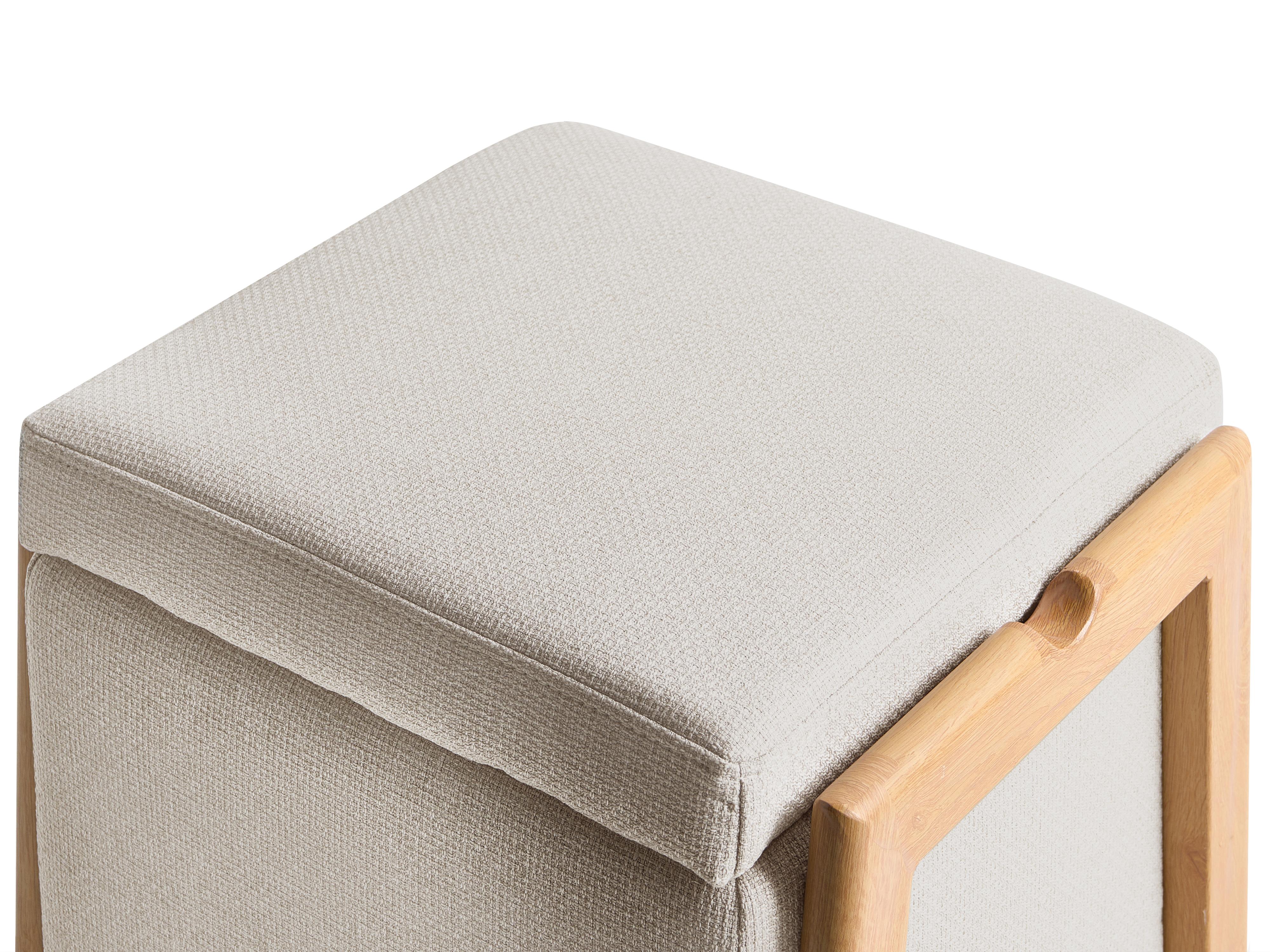 Poef met opbergruimte EDLAND Stof 45 cm 43 cm Lichtbeige