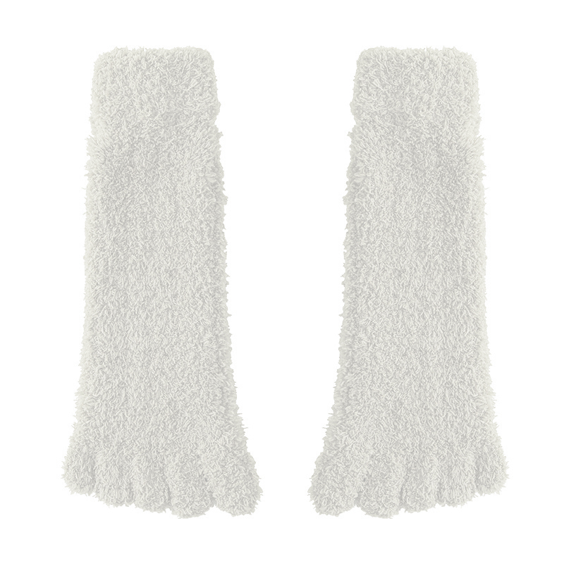 (1 Paar) Kuschel Socken Zehentrenner Wintersocken Füsslinge Flauschige Bettsocken (One Size) - Weiss