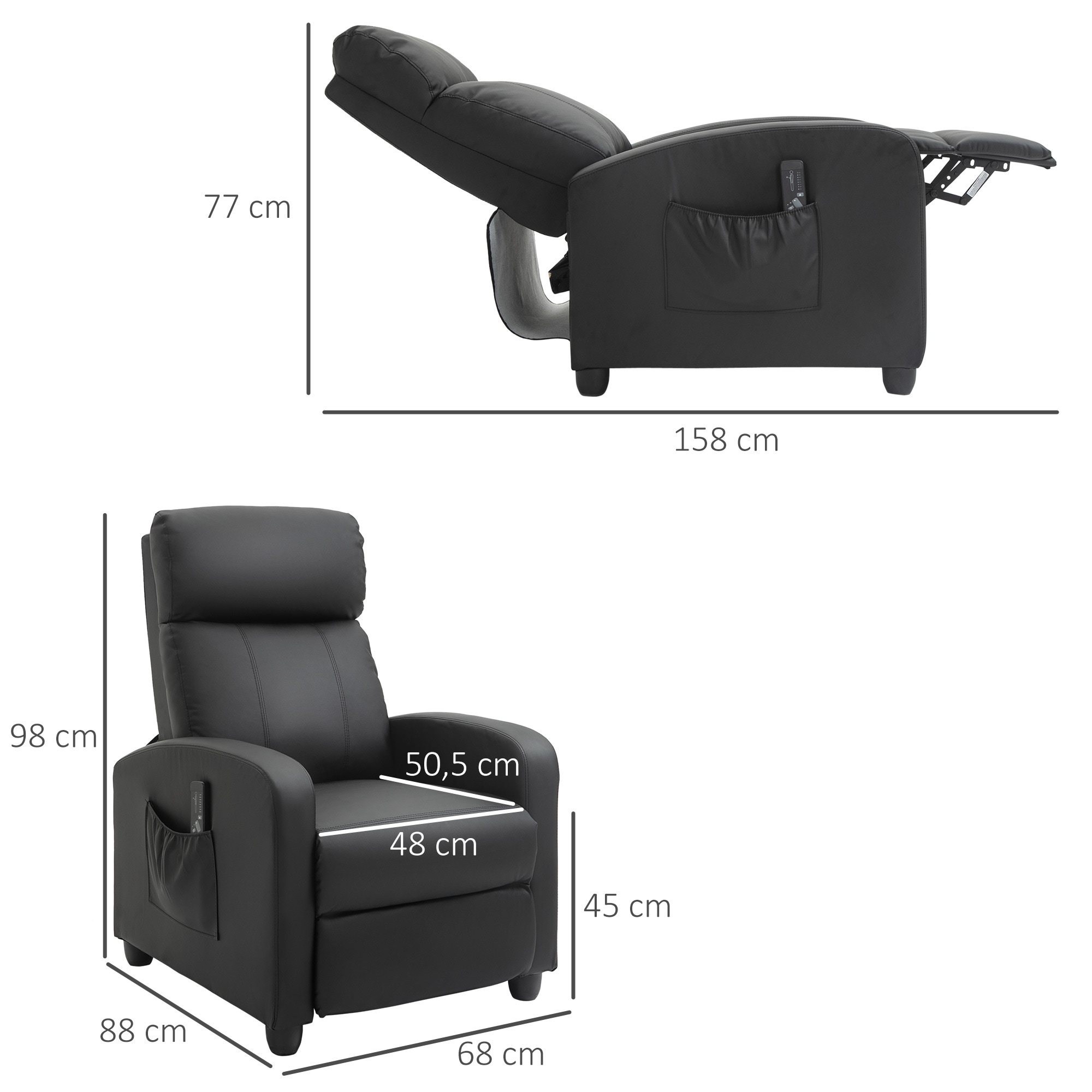 HOMCOM Massagesessel mit kabelgebundener Fernbedienung schwarz 68B x 88T x 98H cm