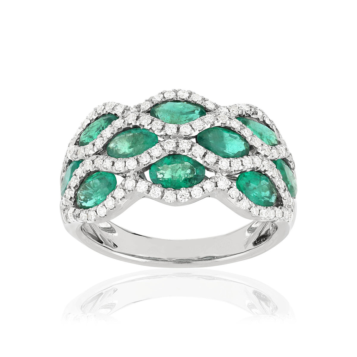 Bague or blanc emeraude diamant