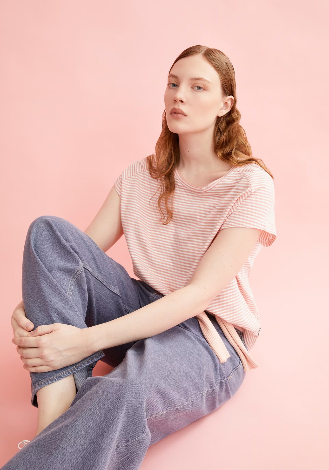 Armedangels T-Shirt Oneliaa Lovely Stripes Oatmilk-Deep Rosalilly
