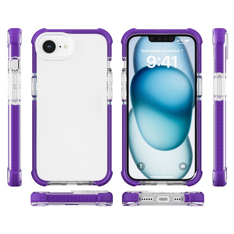iPhone 16e Hybrid Bumper Hülle mit Air Cushion Fallschutz - Lila / Transparent
