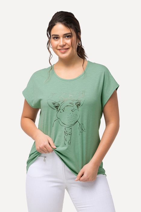 T-Shirt, Metallic-Tiermotiv, Oversized, Rundhals, Halbarm