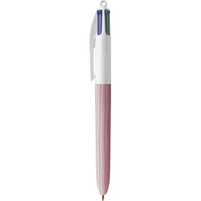 BIC 4 Couleurs WOOD - Stylo à bille 4 couleurs - corps rose