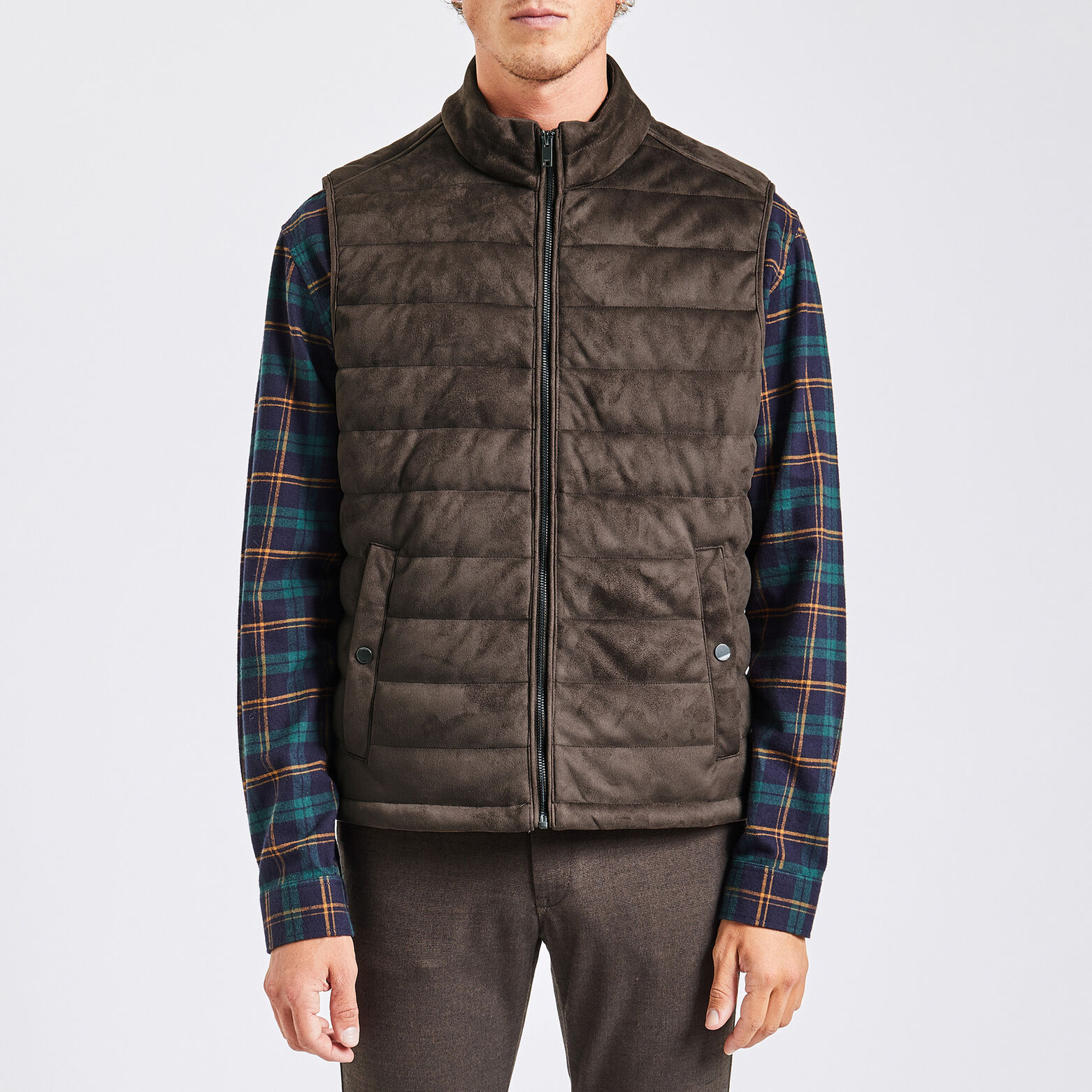 Doudoune sans manche aspect velours Camel