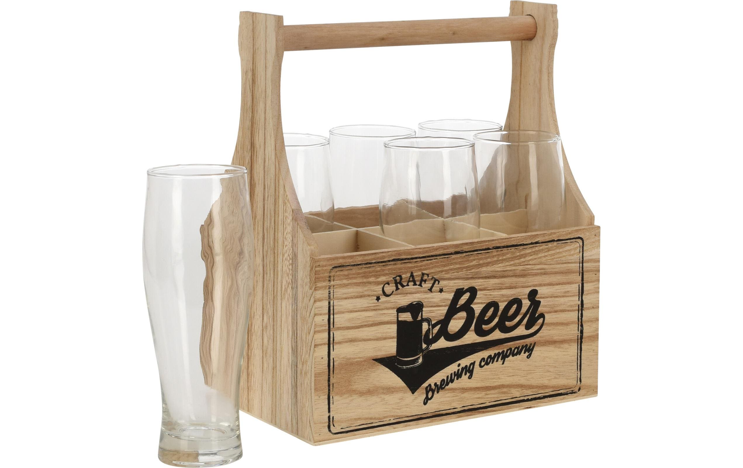 Bierglas Halter mit 6 Gläser 400 ml, 1 Stück, TransparentBierglas Halter mit 6 Gläser Bierglas-Set mit Holzhalterung