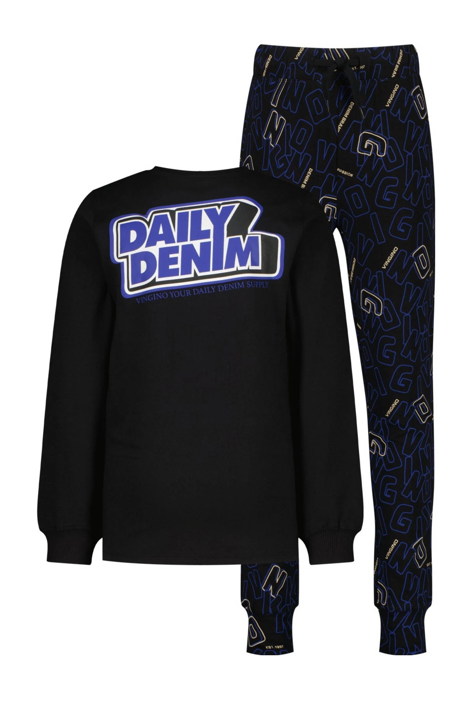 Vingino pyjama Winwood met all over print zwart/blauw