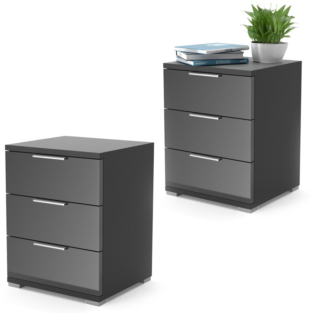VICCO 2x Nachtschrank Kommode Nachttisch Schublade Schlafzimmer Schwarz Hochglanz
