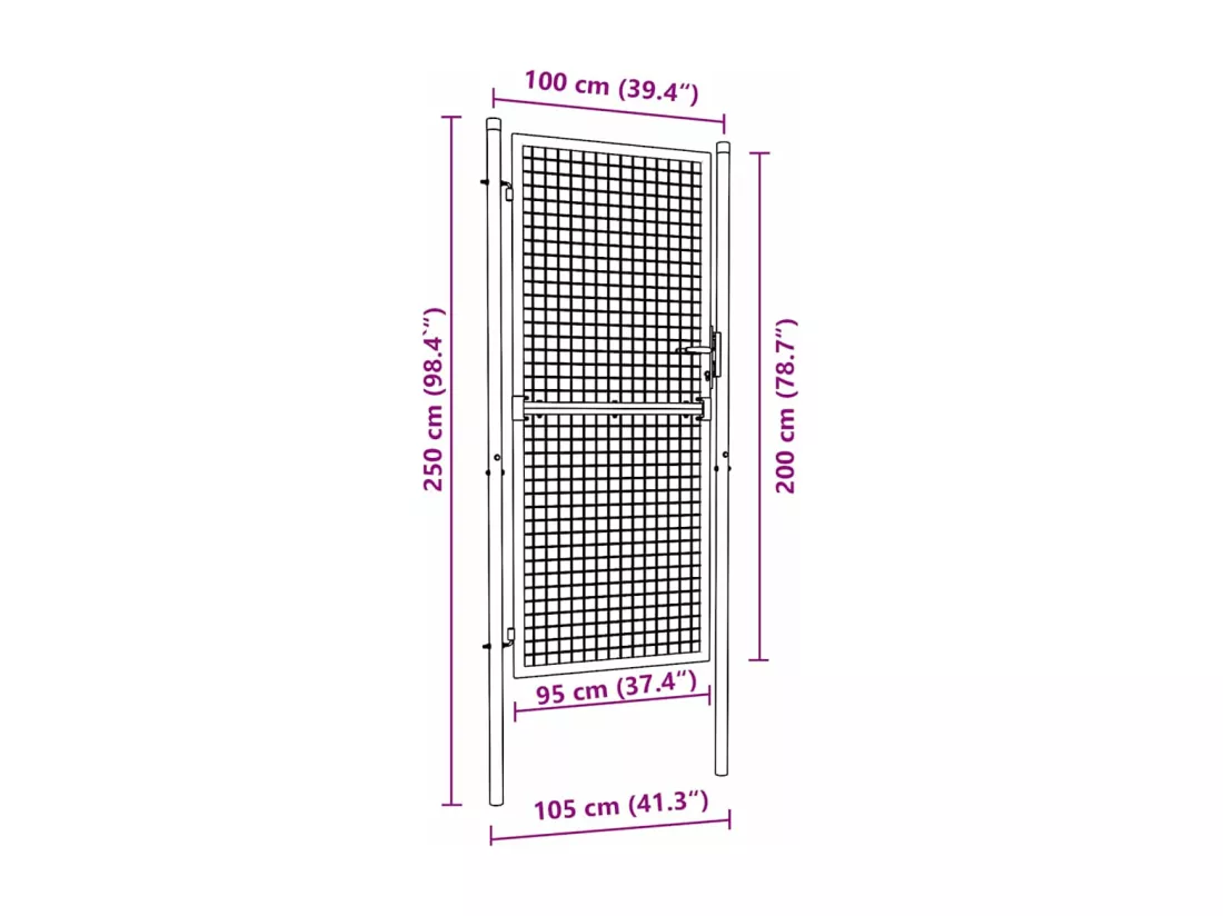 Portail en maille de jardin Acier galvanisé 100 x 250 cm Gris