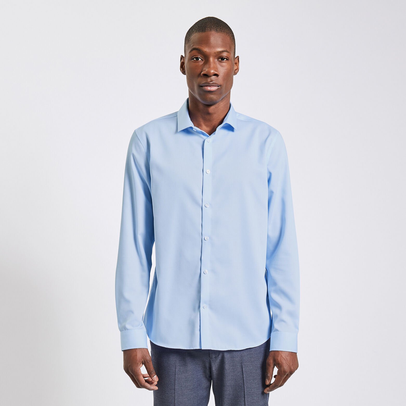 Chemise regular sans repassage unie coton Bleu clair