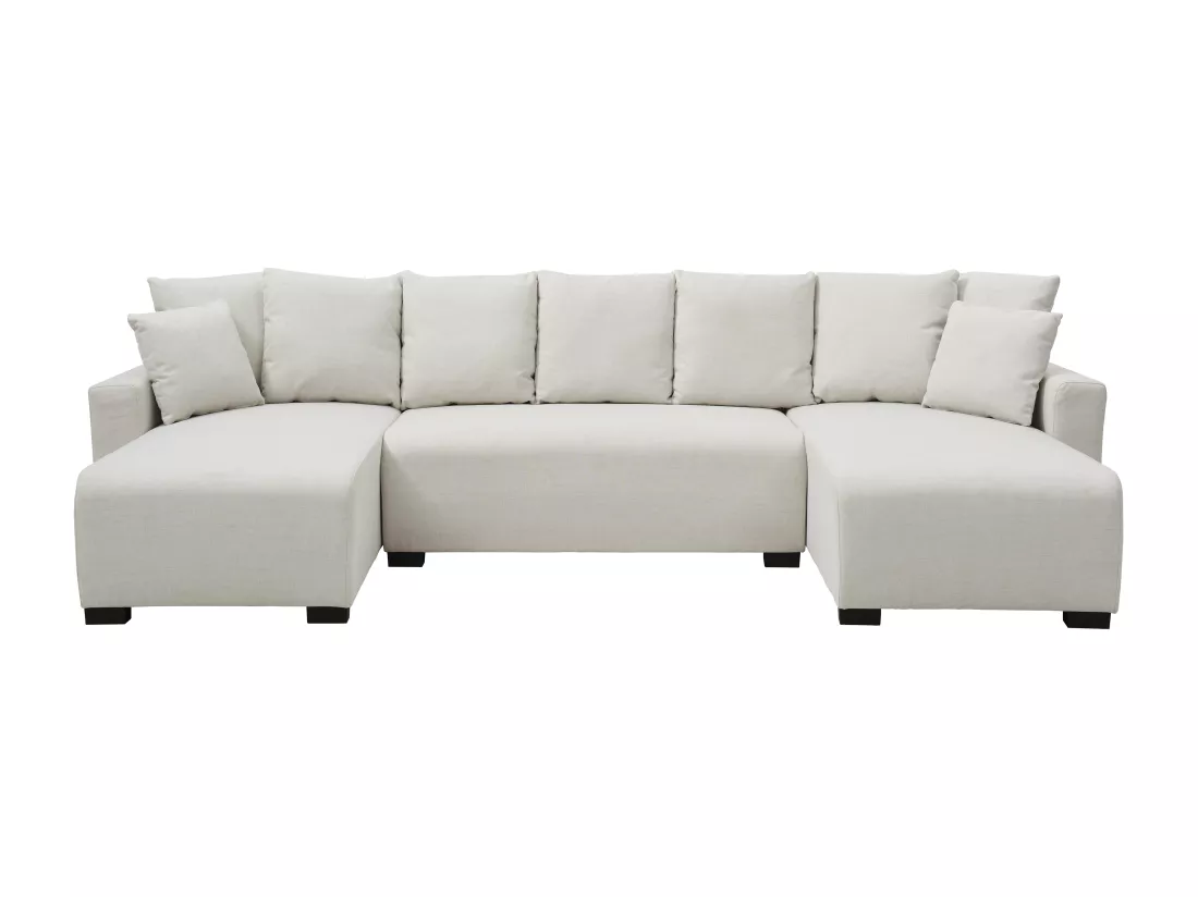 Canapé d'angle panoramique convertible en tissu beige LADAZIA II