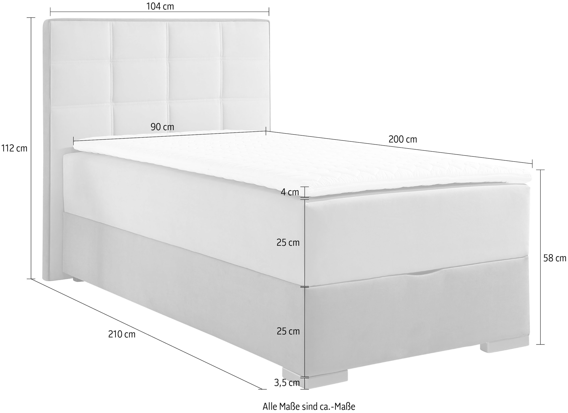 Maintal Boxspringbett mit Bettkasten und Topper