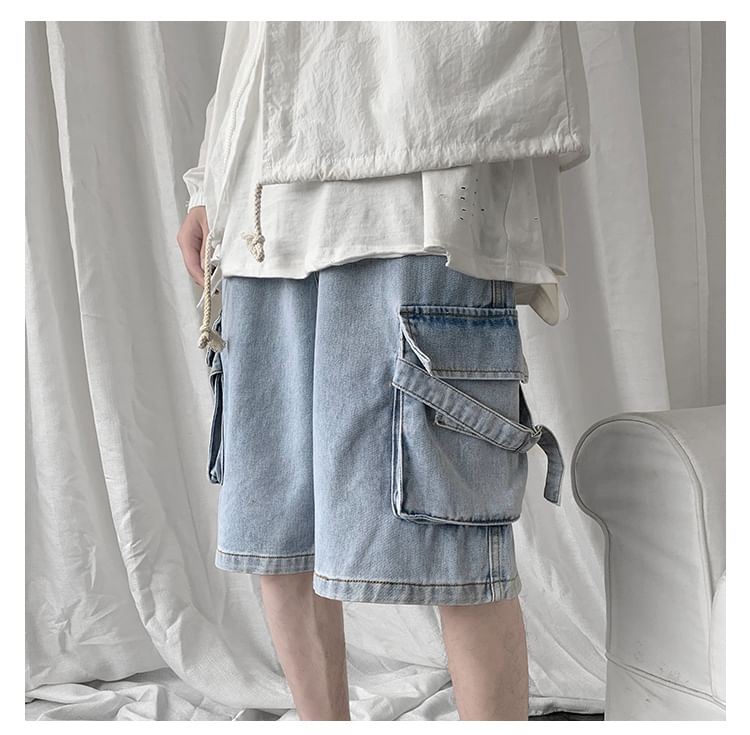 Macho - Cargo denim shorts met wijde pijpen