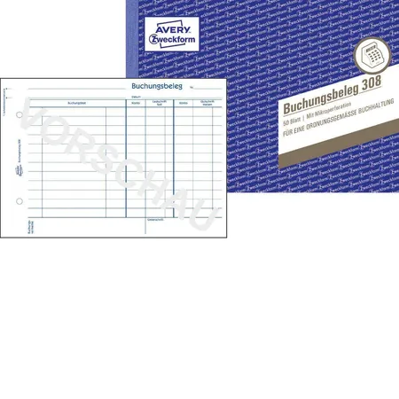 Avery Zweckform 308 Buchungsbeleg, A5 quer, 50 Originale, 50 Blatt