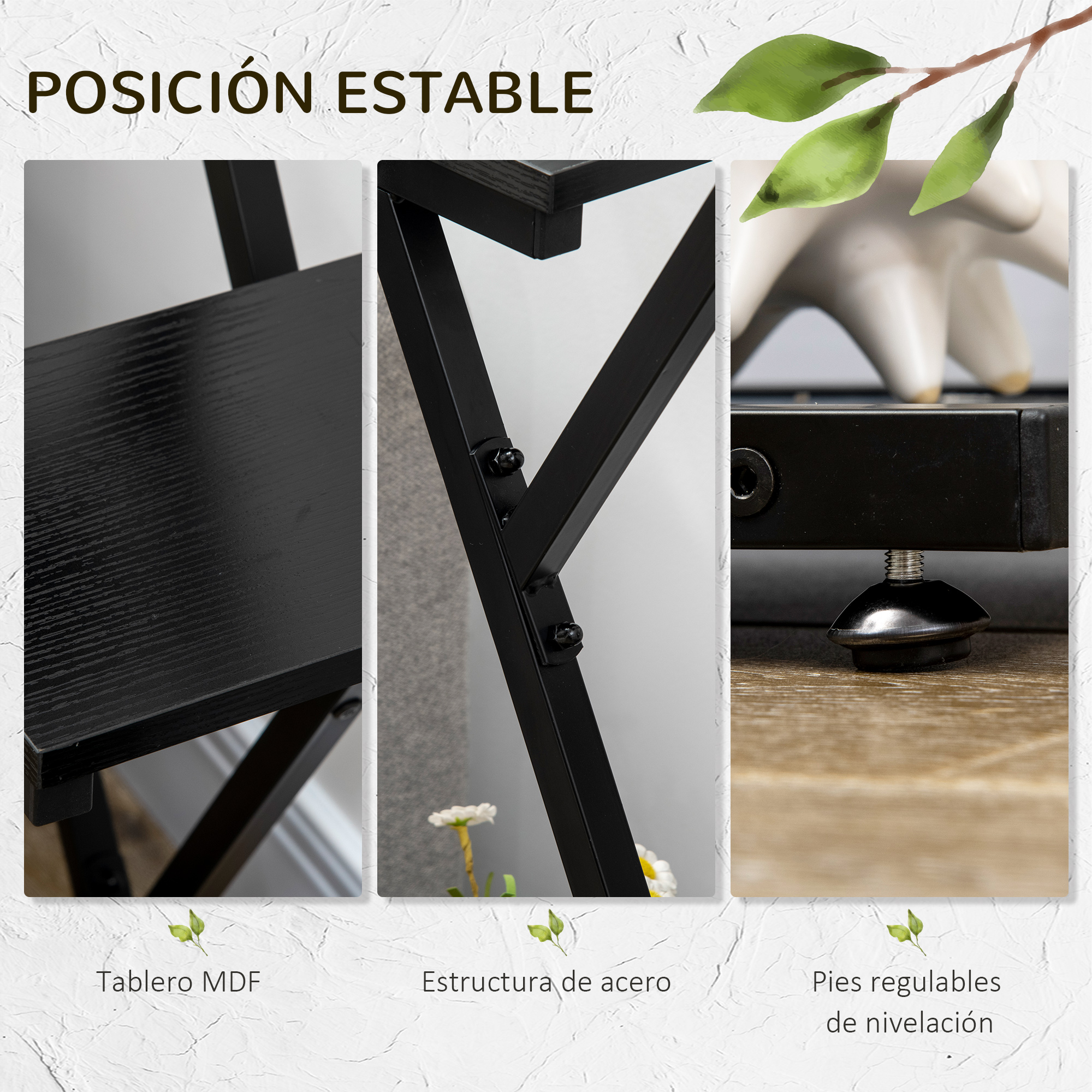 Suporte para plantas Outsunny de 4 níveis, suporte de madeira para vasos de flores com estrutura de aço para uso interno e externo em salas de estar e quartos, 53x24x119,5 cm, preto