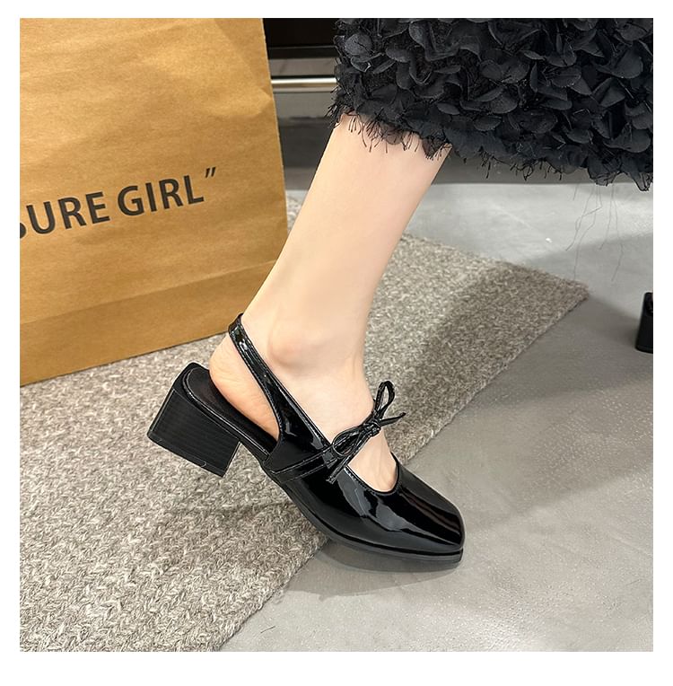 Anjay - Mary Jane slingback sandalen met strik van lakleer
