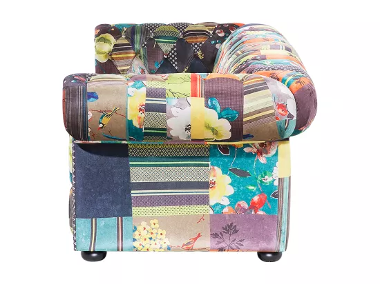 Canapé 3 places patchwork en tissu jaune et vert CHESTERFIELD