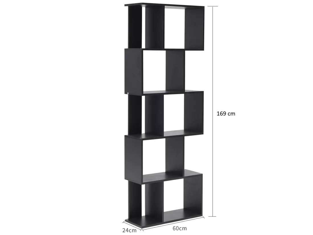 Bibliotheque Etageres Bois Noir Design Moderne 172,5x60x24