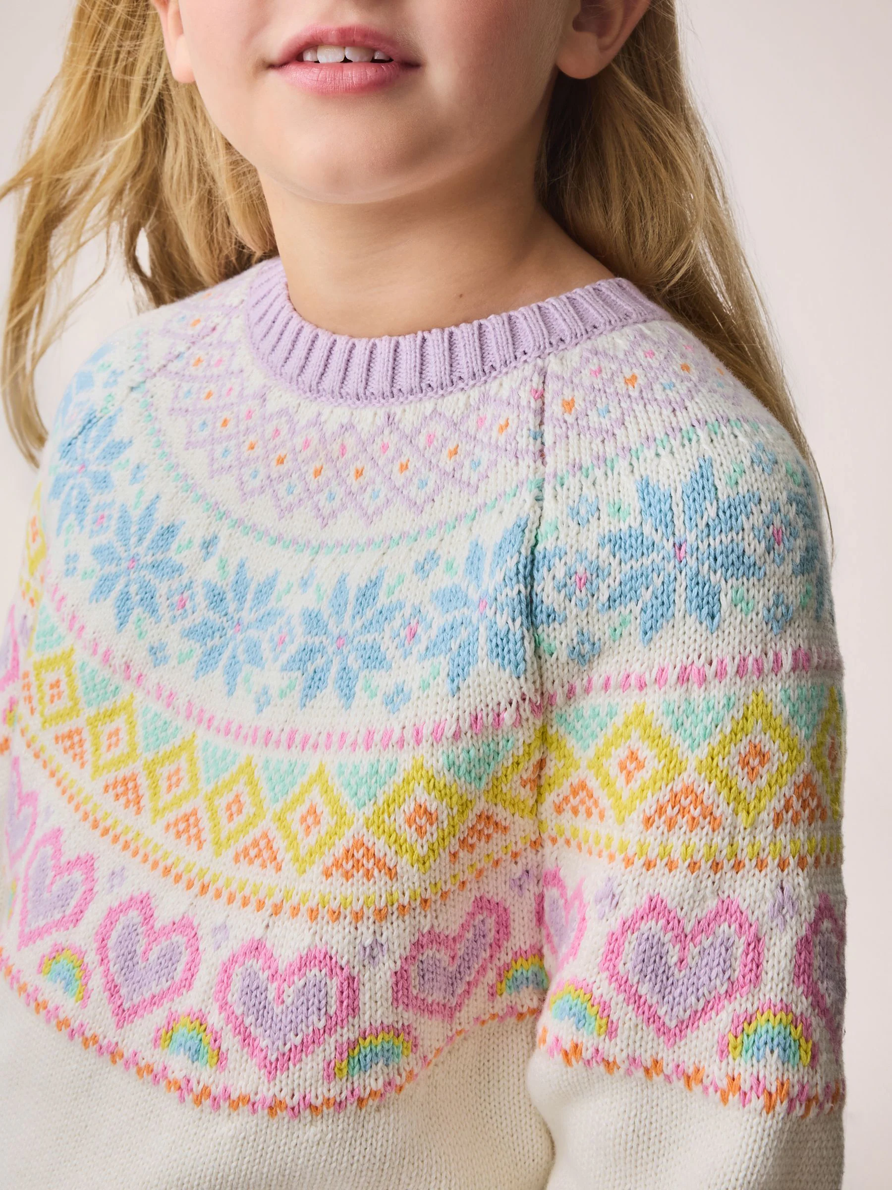 Wit - Little Bird by Jools Oliver Heldere Fairisle Gebreide Familie Kerstmis Trui voor Kinderen
