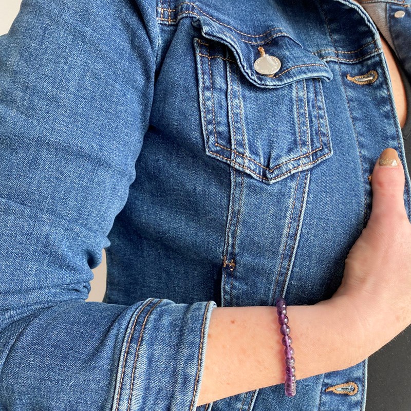 Bracelet extensible avec perles Améthyste Dark