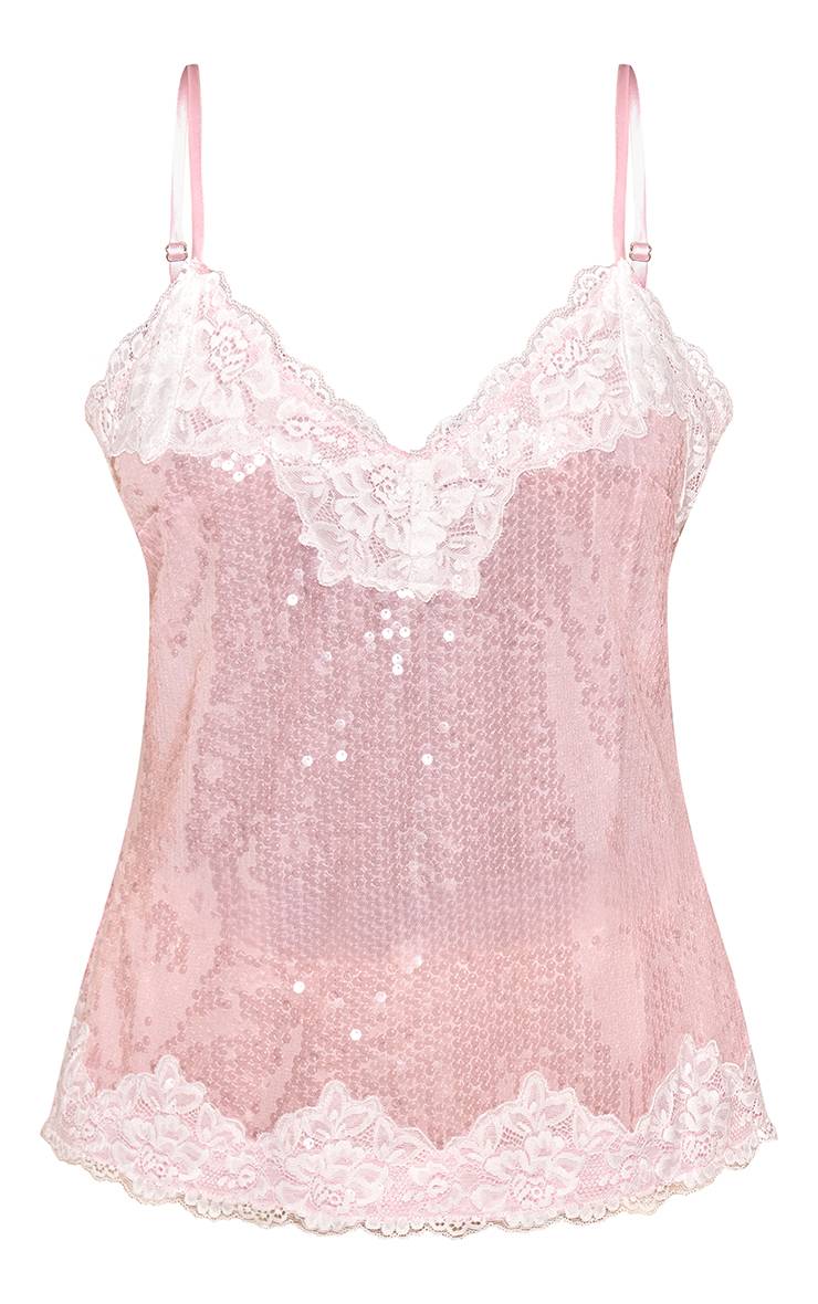 Rose Caraco À Sequins Avec Détails En Dentelle Contrastée