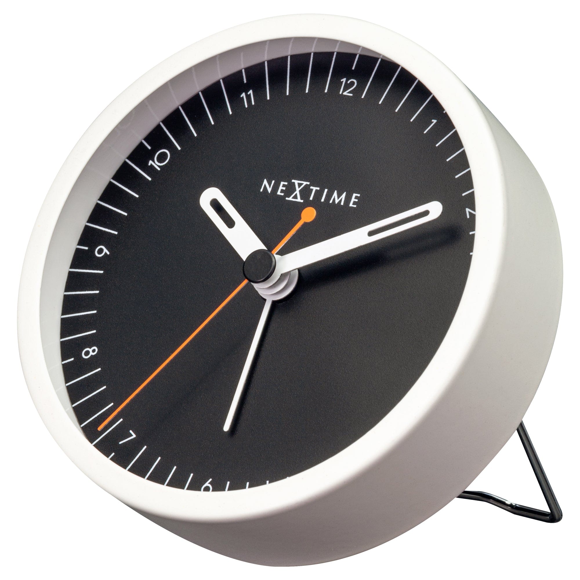NeXtime - Tafel Wekker 9x9x7.5 cm - Stil - Wit|Zwart - Metaal -