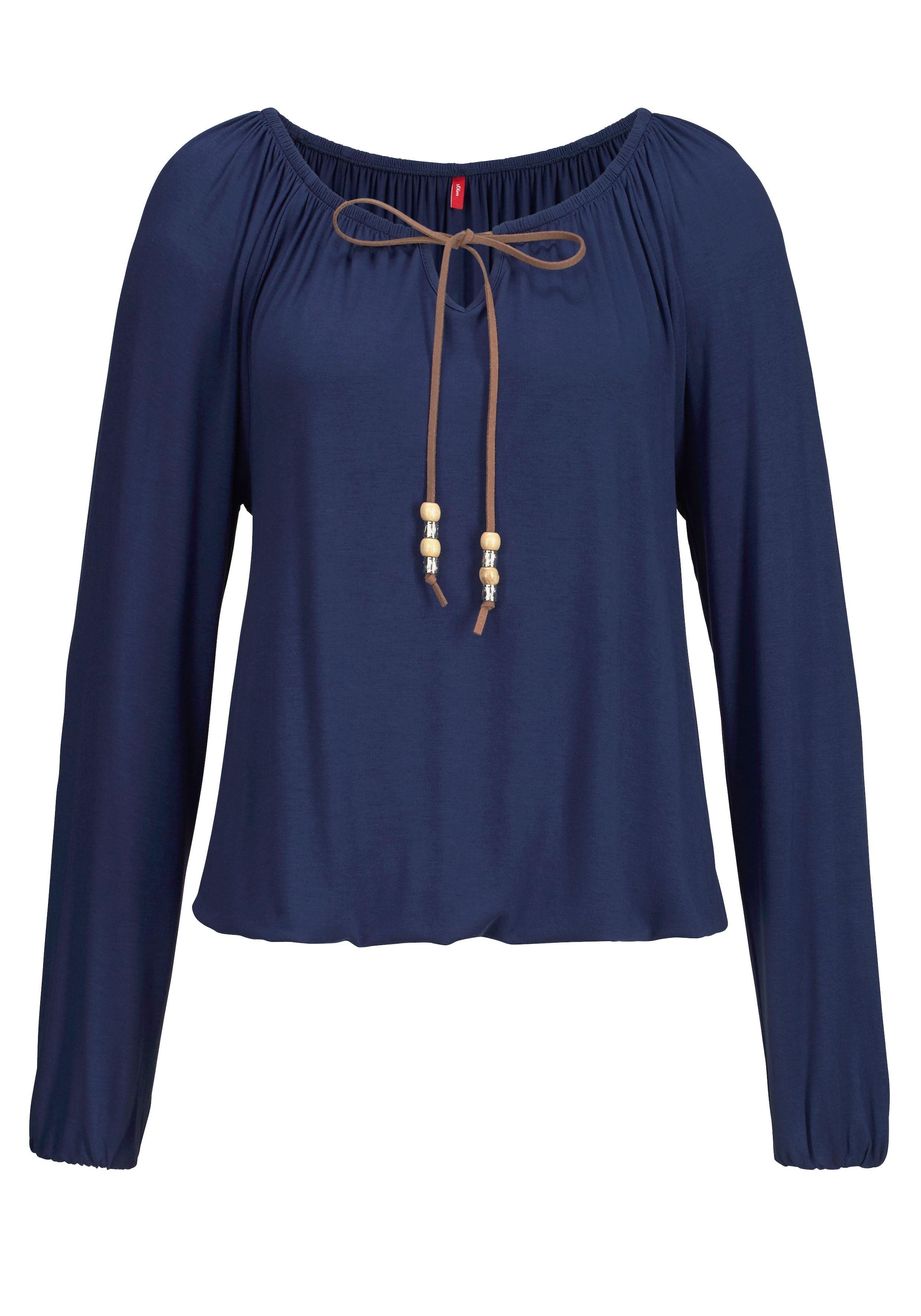 s.Oliver Strandshirt , mit Bindeband am Ausschnitt, lockere Passform, Boho-Style