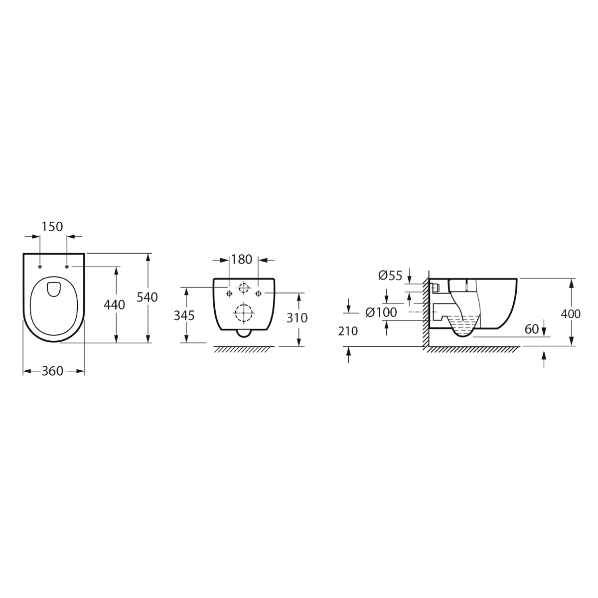 Bruckner Glanz randloos toilet met vortex spoeling 36x54cm wit