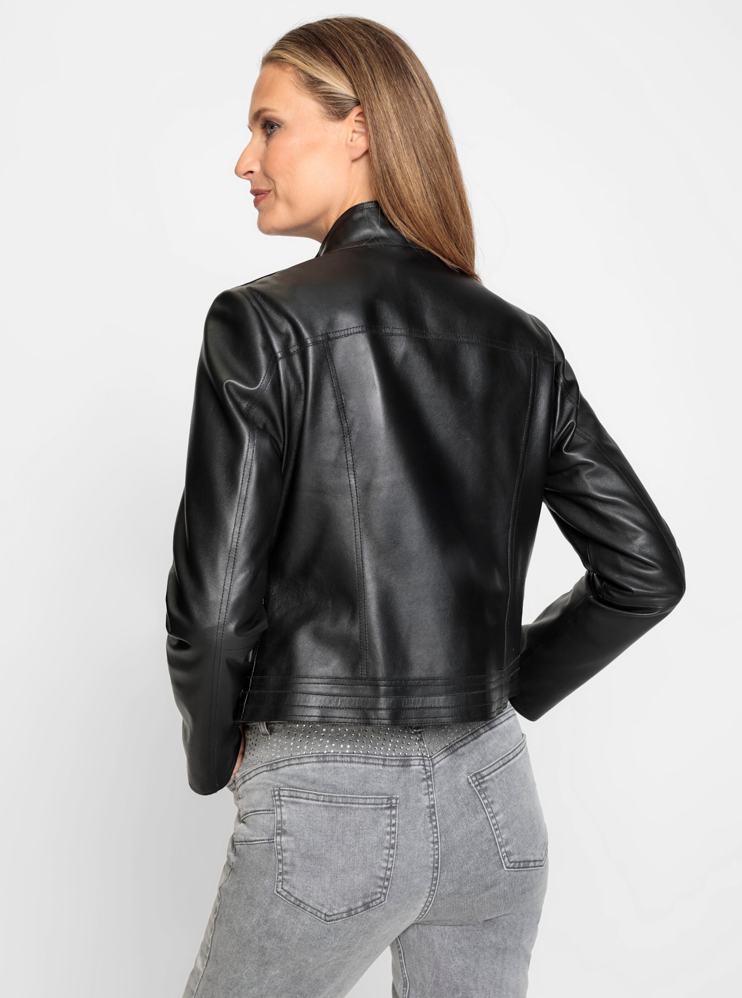 heine Leder-Jacke in schwarz