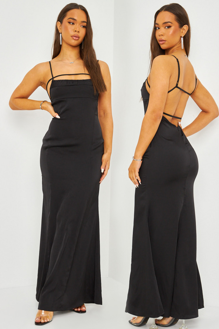 Robe longue noir satiné dos nu