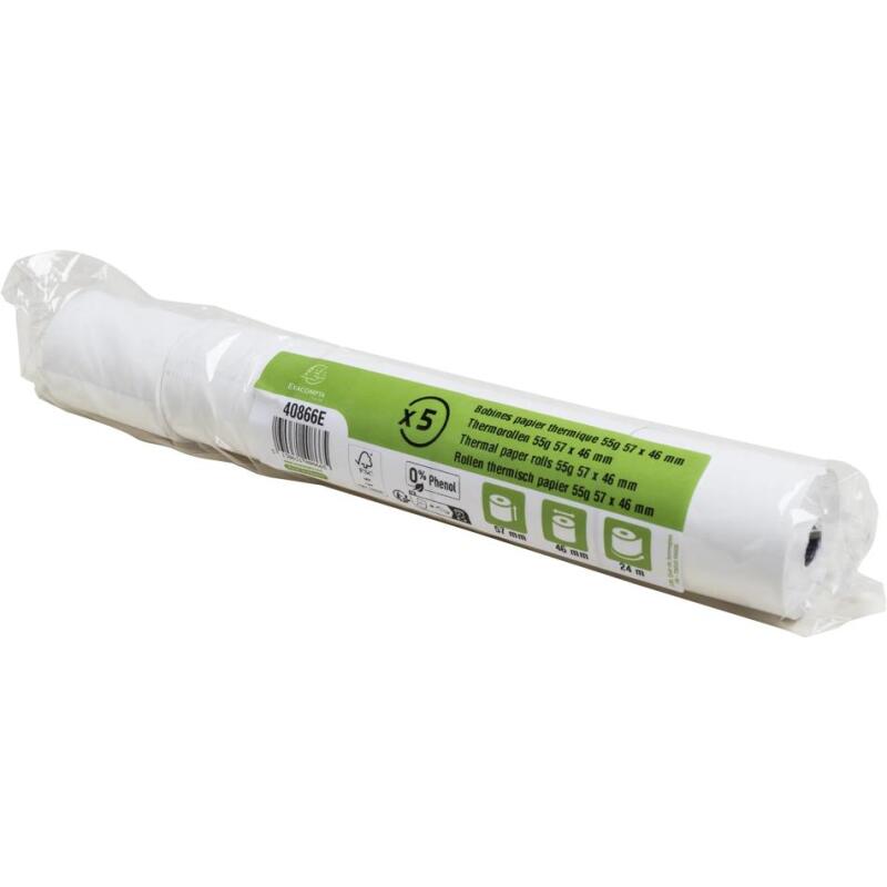 Bobines Terminaux bancaires Exacompta 40866E - l 57 mm x L 24 m, Ø 46 mm - 1 pli(s) - paquet de 50