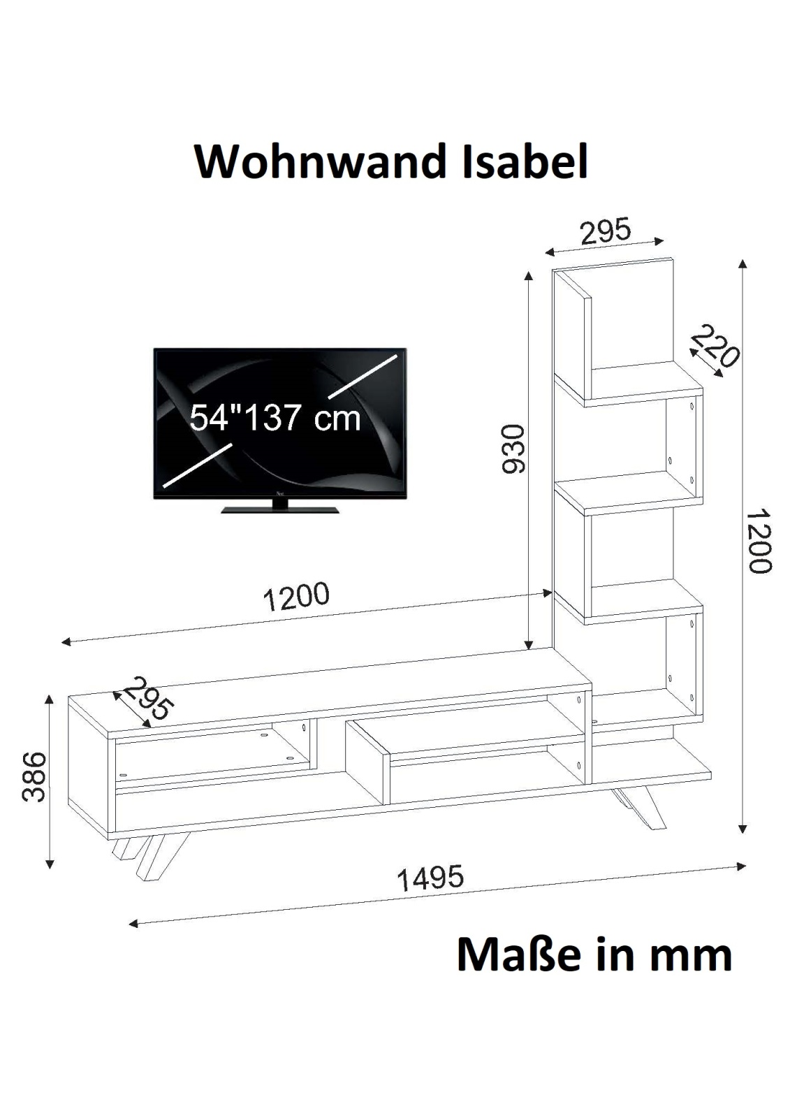 Wohnwand - weiß-braun - mit integriertem Regalelement