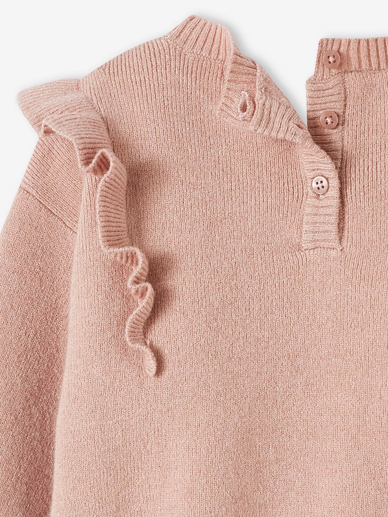 Conjunto de tricô para bebê: suéter + leggings rosa-maquiagem