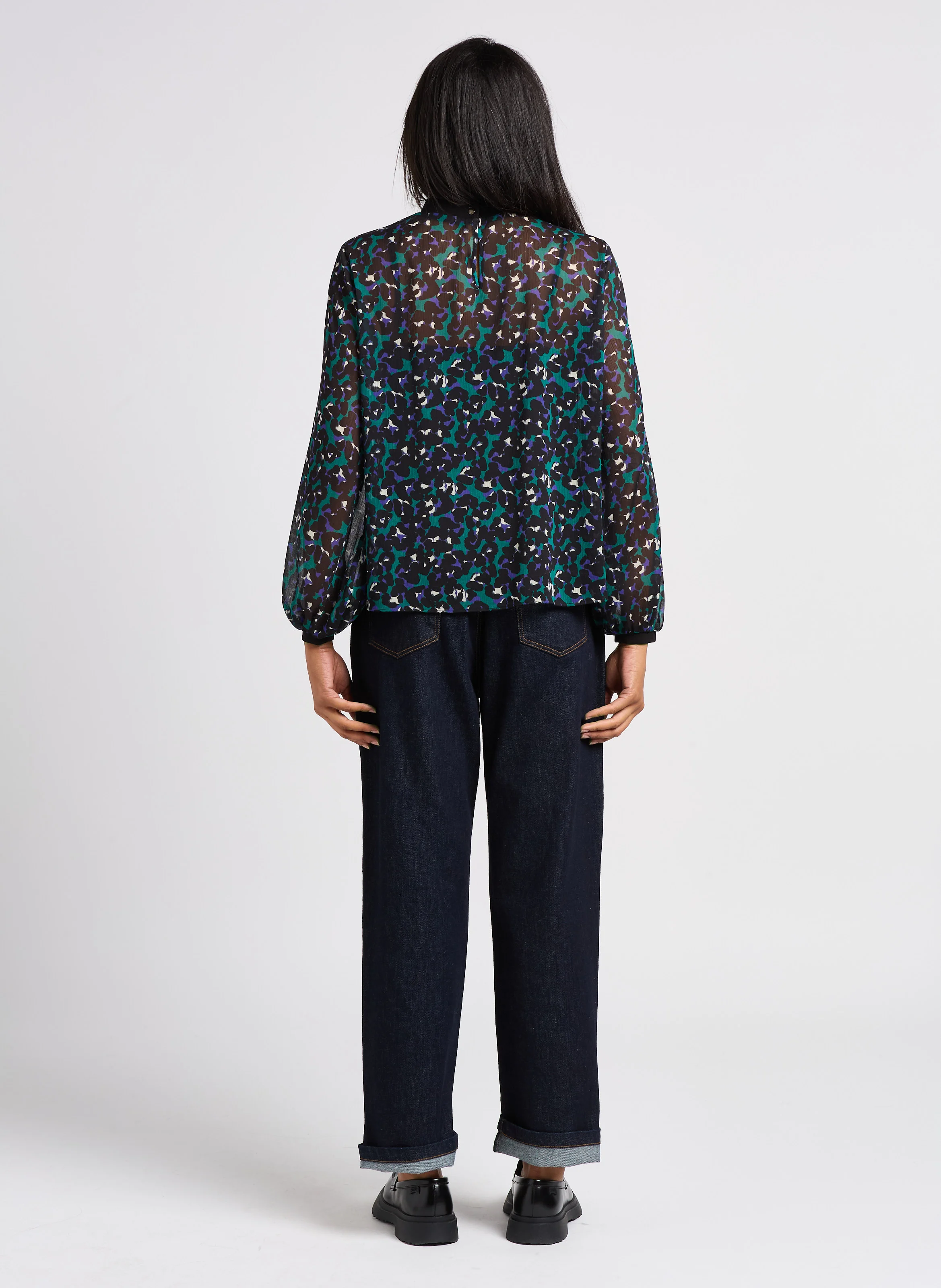 LE JILL - Jean large taille haute en coton stretch| Bleu