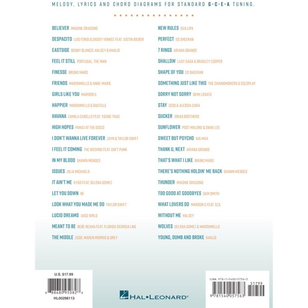 Hal Leonard 40 Most Streamed Songs for Ukulele