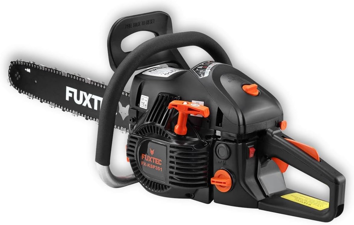 FUXTEC Benzin Kettensäge FX-KSP351 – Motorsägen Leistung 2,1 KW/ 50,8ccm Hubraum & EASY-Start – Schwertlänge 18 Zoll – Gewicht von 5,37Kg- Notstopp-Kippschalter/Schwertschutz