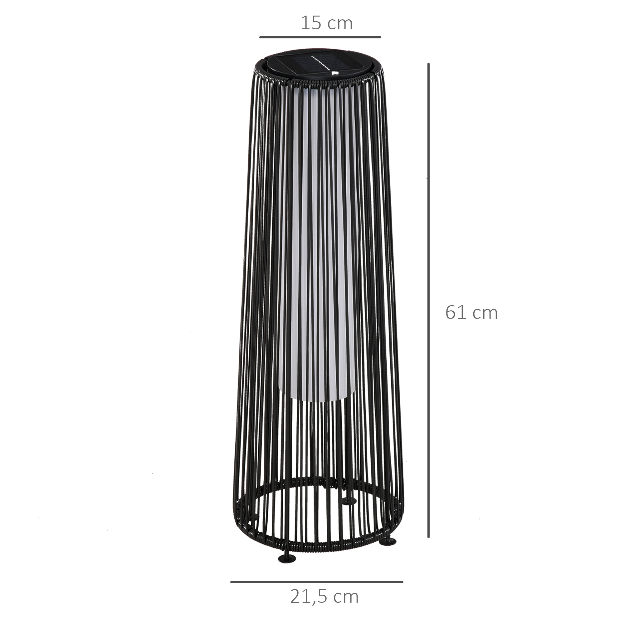Luminária de chão Outsunny em vime de rattan com energia solar, LED de 0,8 W, interruptor de controle automático de luz, decoração para exteriores, Ø21,5 x 61 cm, preta.