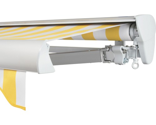 SOLUNA Halfcassette zonnescherm Classic 2,5x1,5, doekdesign 1012, frame E6EV1 zilver geanodiseerd, aandrijving rechts inclusief slinger